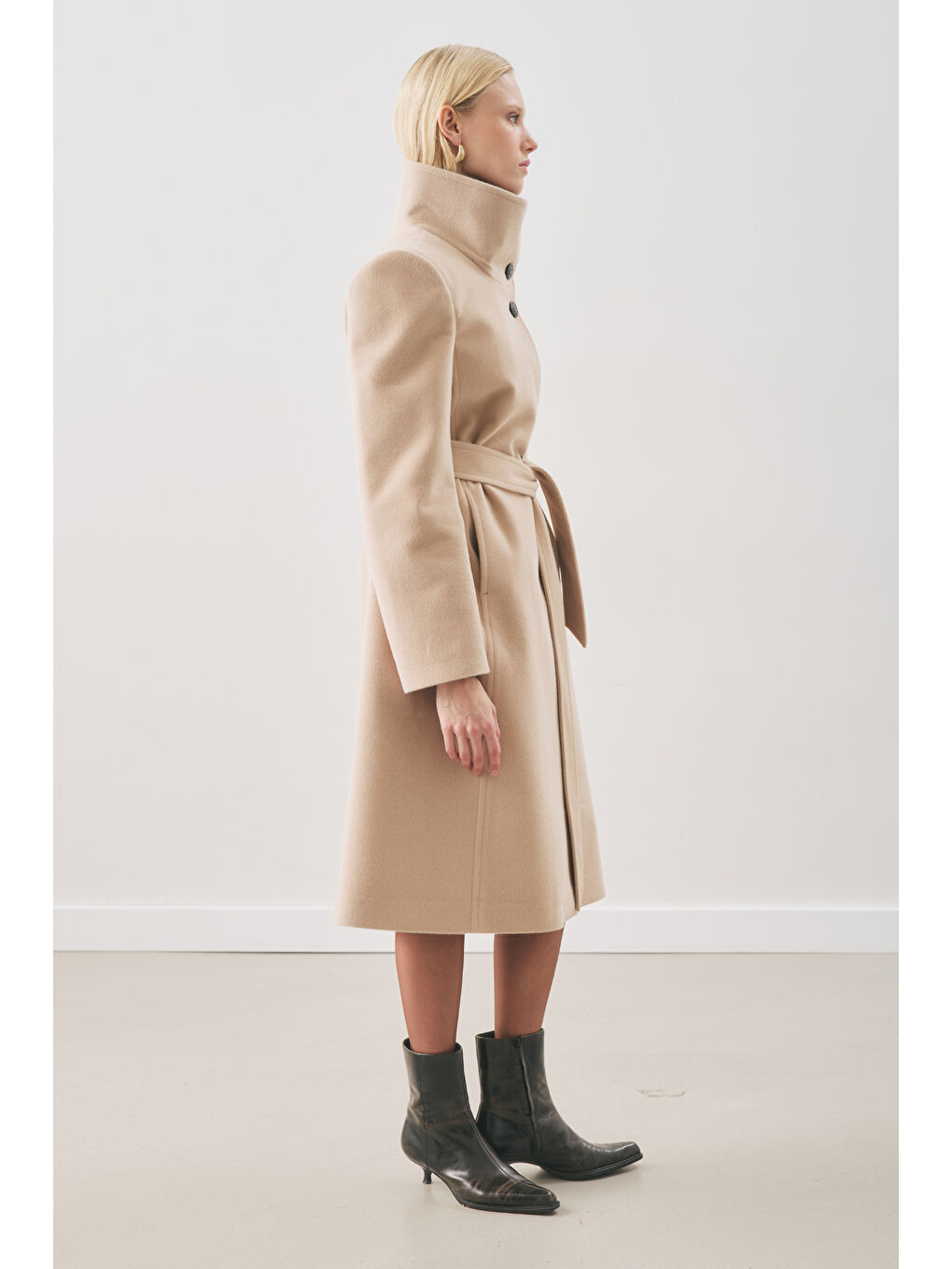 Premıum Kaşe Trench Tasarımlı Kaban Bej-2