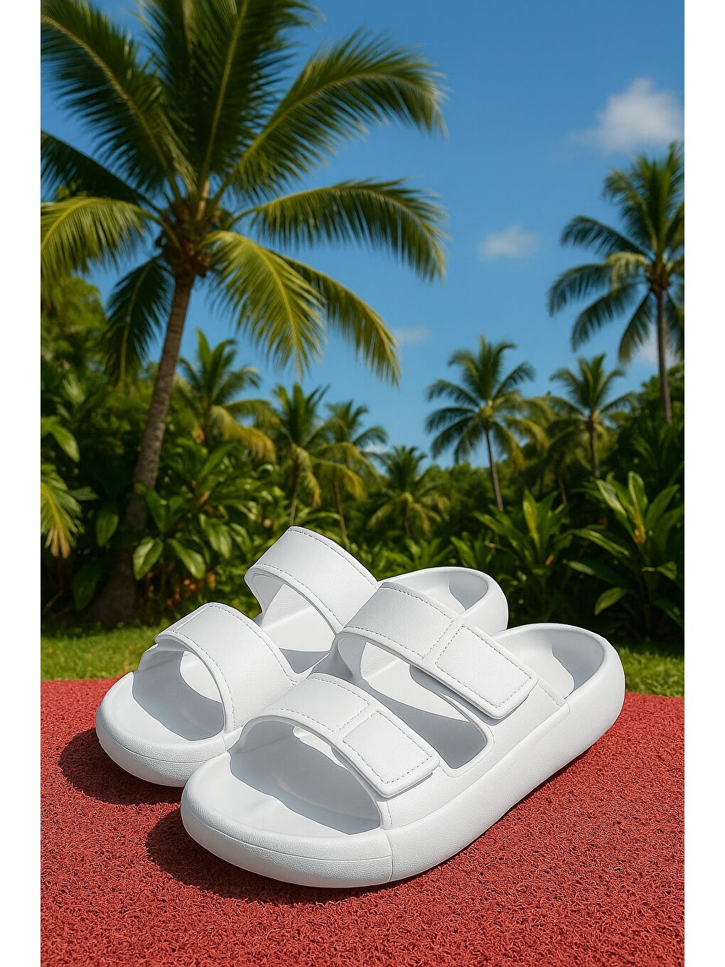 Beyaz MERCAN Unisex Cırtlı Terlik Deniz Plaj Havuz Terliği Yumuşak Rahat Taban