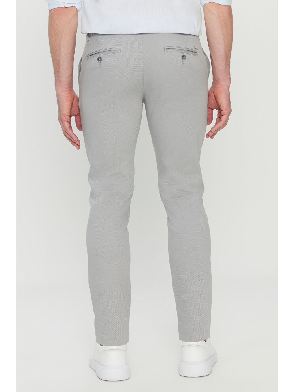 Erkek Gri Pamuklu Slim Fit Armürlü Yan Cepli Esnek Casual Pantolon-4