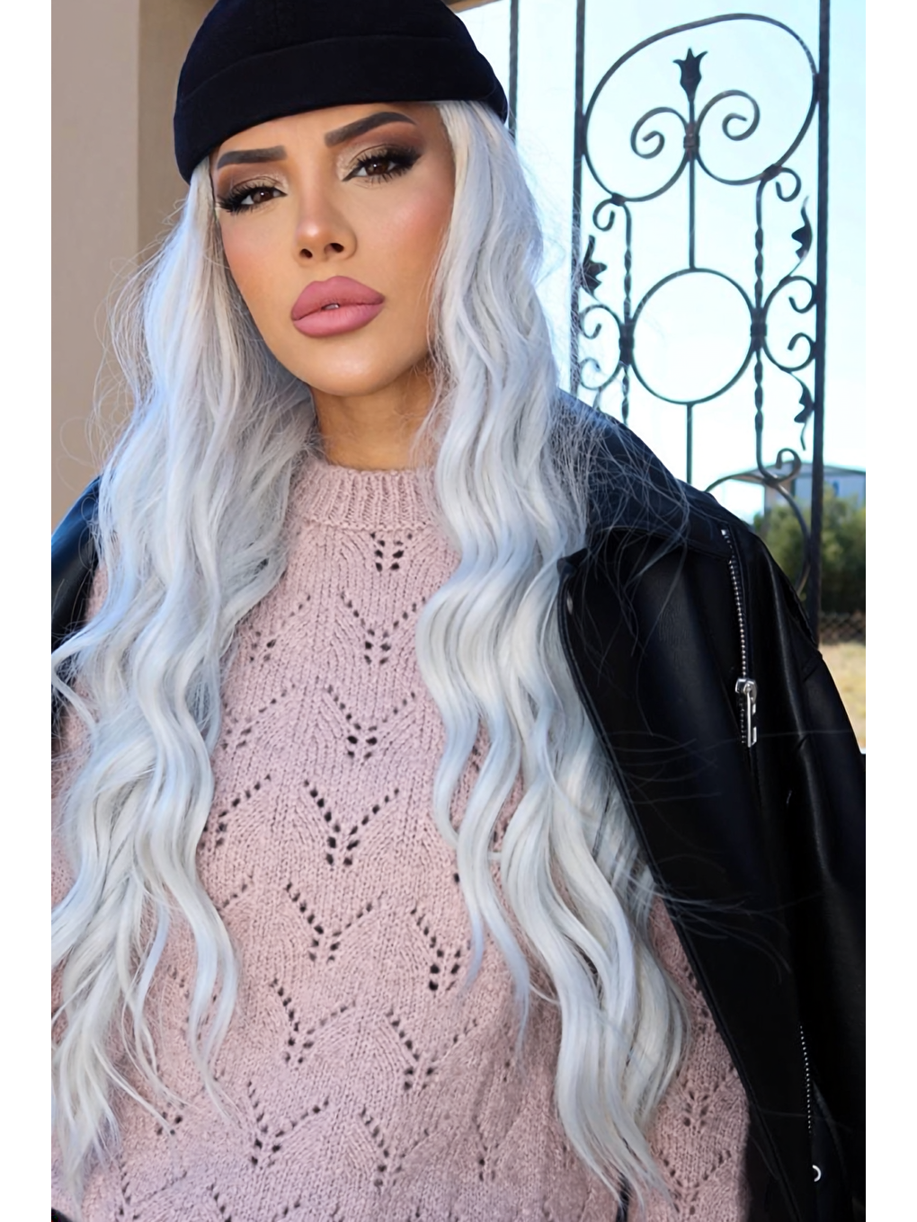 Pembe Yarım Balıkçı Yaka Desenli Triko Kazak E-133-1