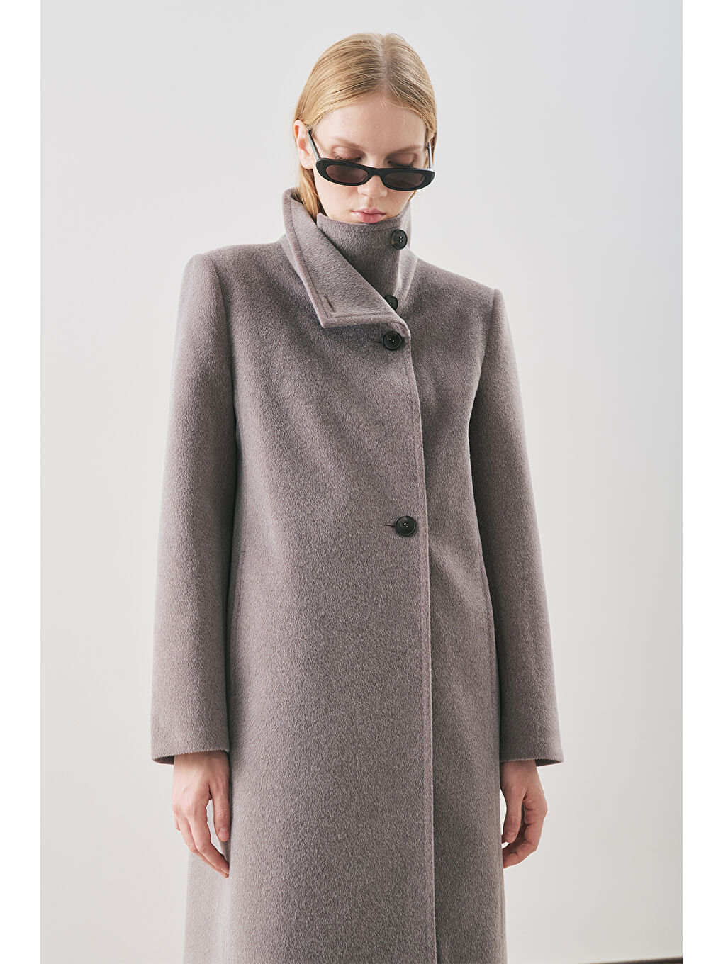 Premıum Kaşe Trench Tasarımlı Kaban Soft Gri-5