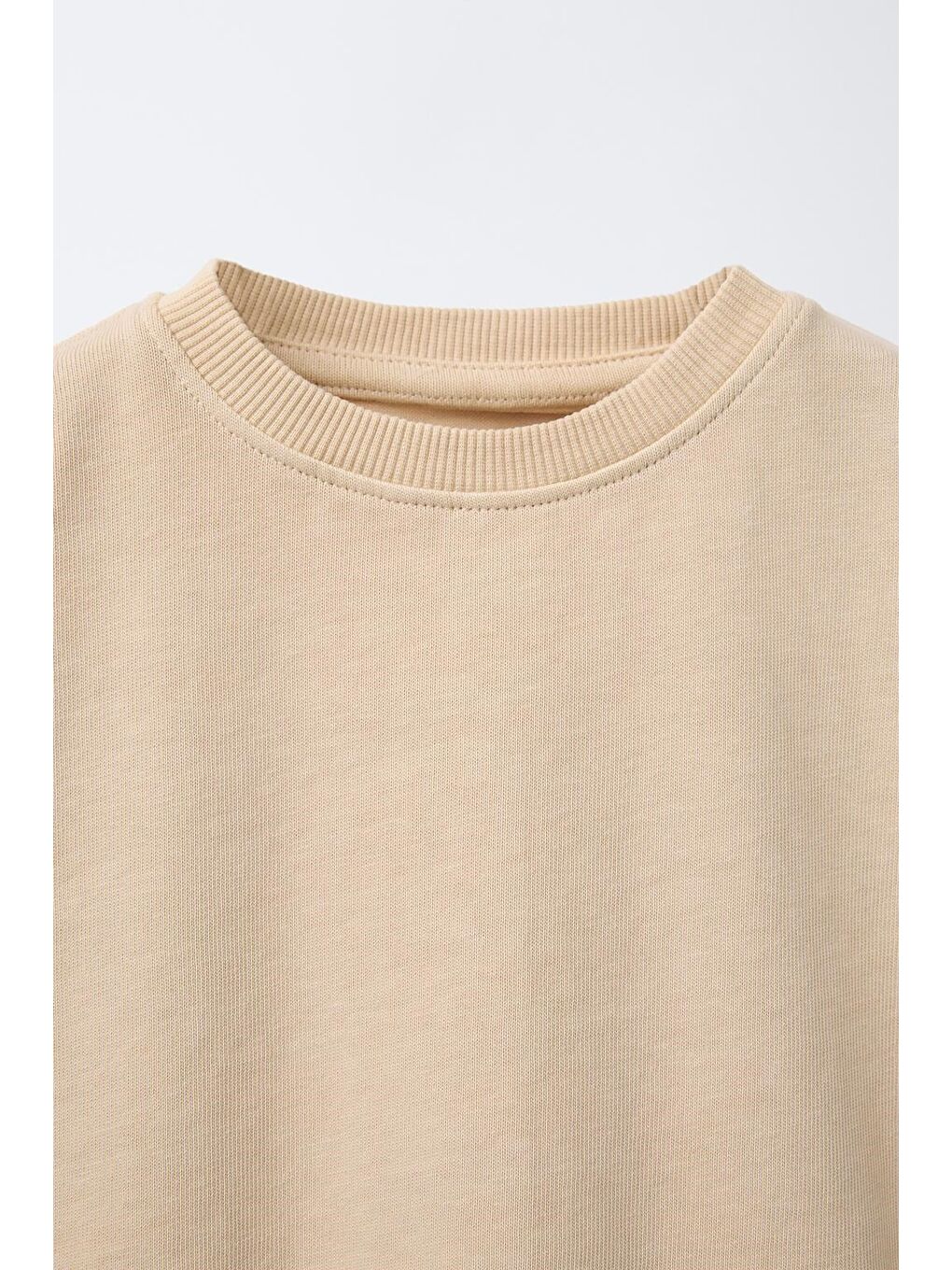 Sarı Unisex Çocuk Pamuklu Bej Detaylı Tişört Eşofman Takım-1