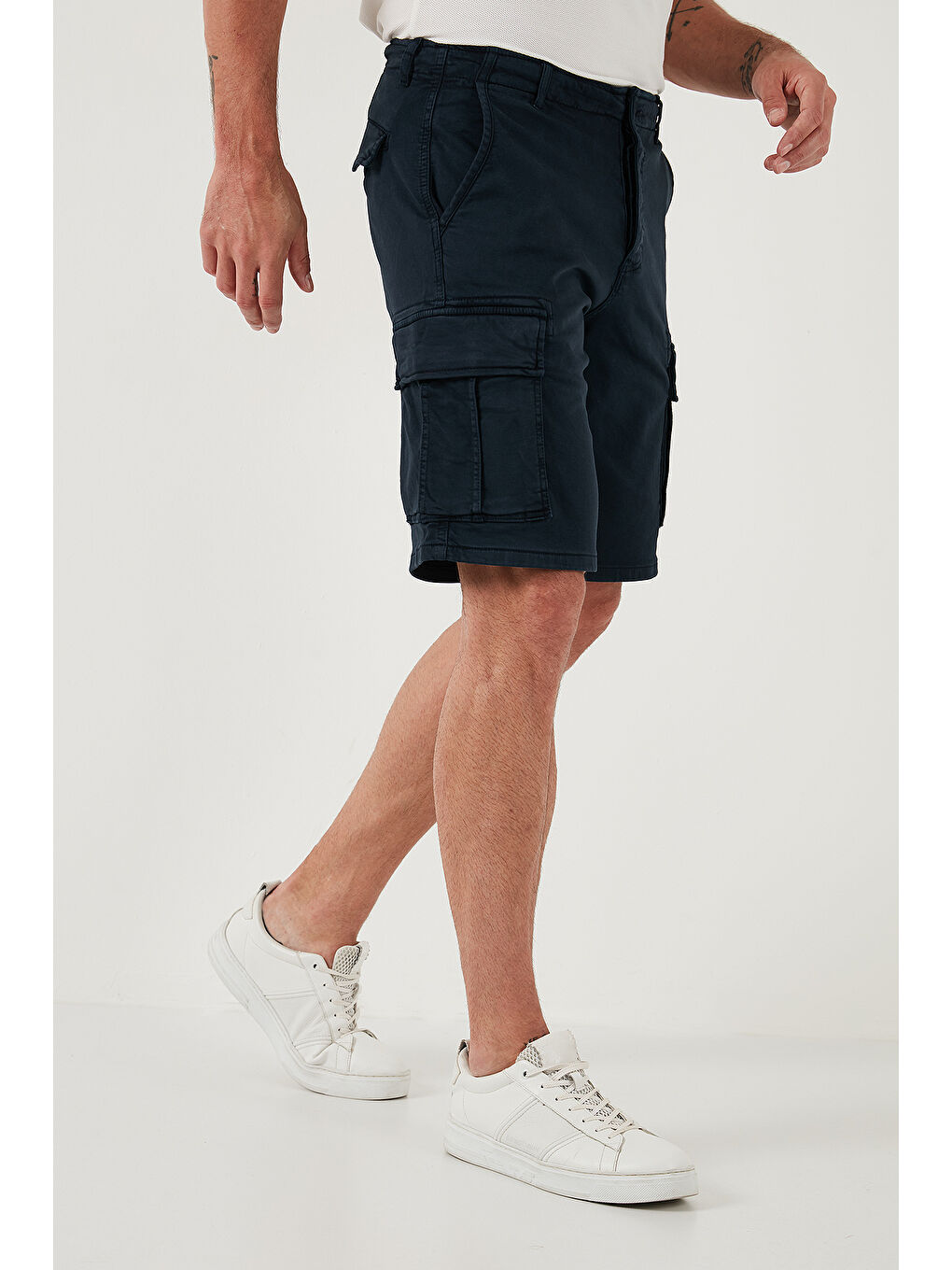 İndigo Streç Pamuklu Regular Fit Normal Bel Kargo Cepli Şort 4510S79MILAN-4