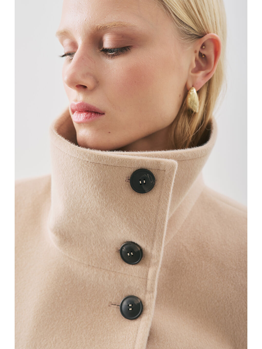 Premıum Kaşe Trench Tasarımlı Kaban Bej-4