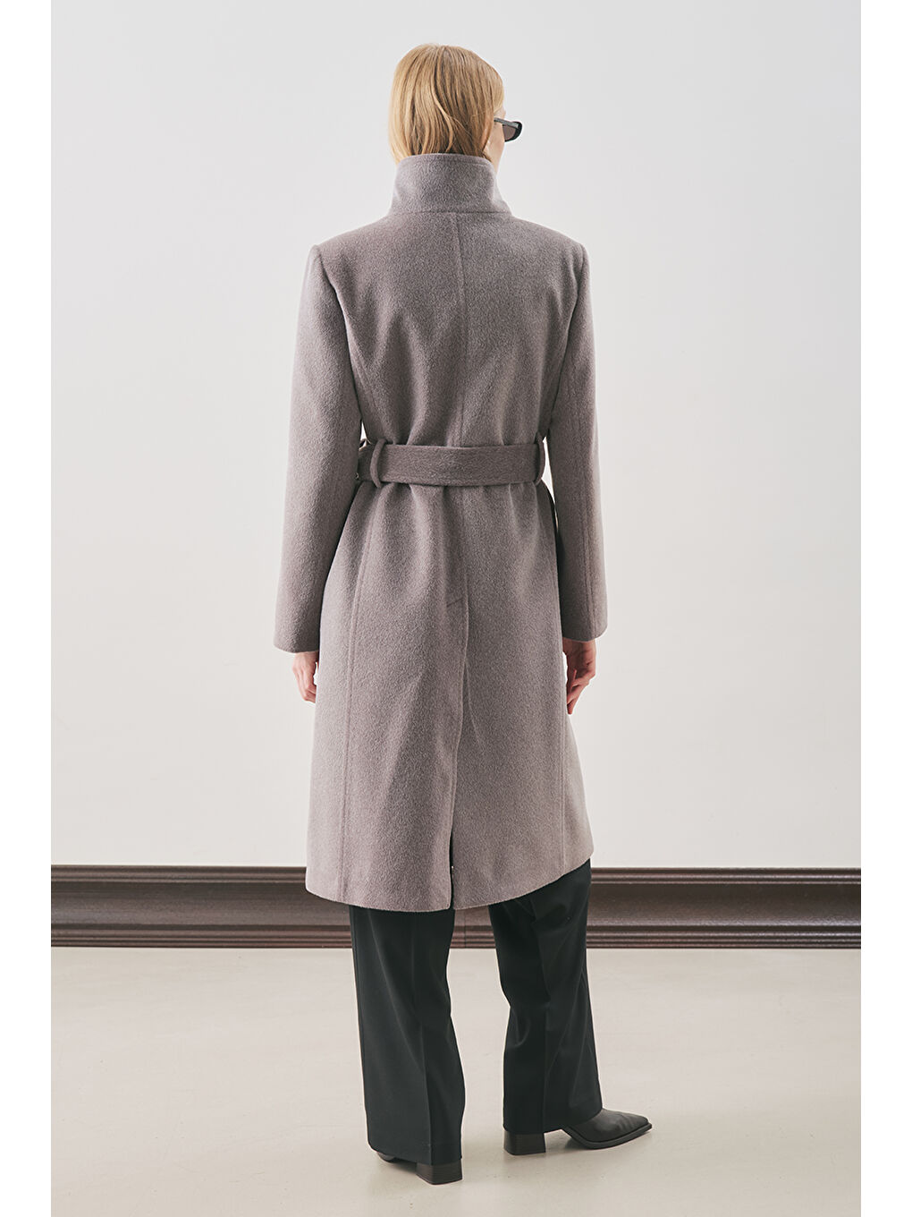 Premıum Kaşe Trench Tasarımlı Kaban Soft Gri-6
