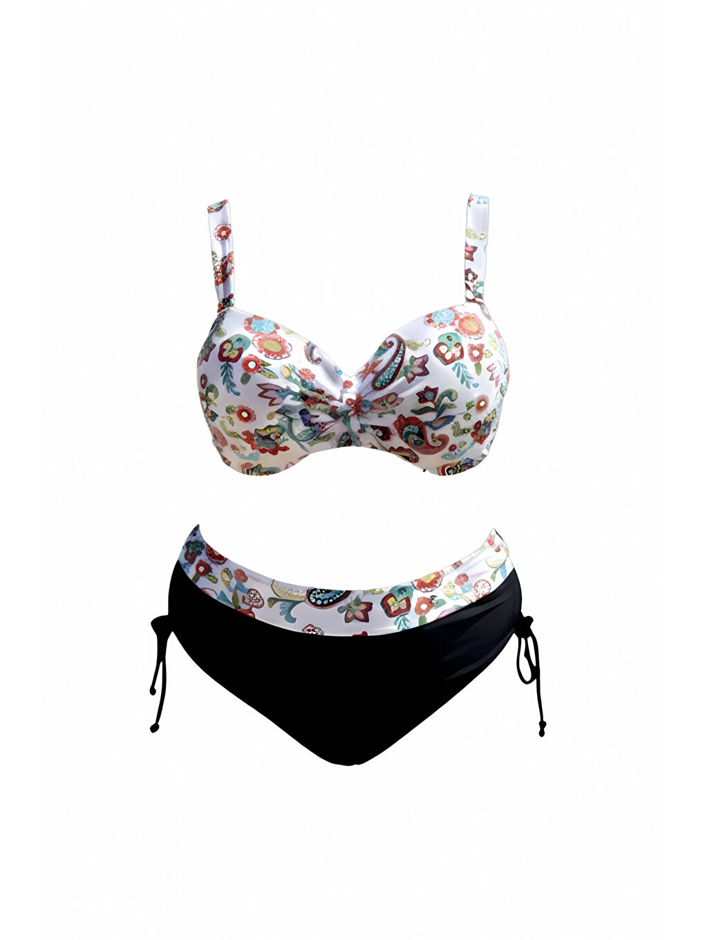 Kadın Beyaz Siyah Desenli Yüksel Bel Astarlı Büyük Beden Bikini Takımı HZL25S-LC3339