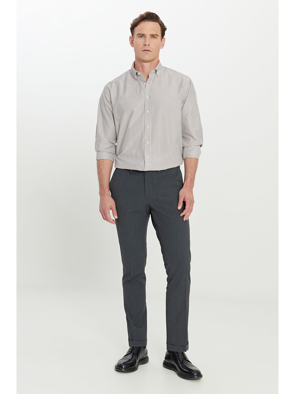 Erkek Antrasit Slim Fit Dar Kesim Beli Lastikli Yan Cep Klasik Pantolon-1