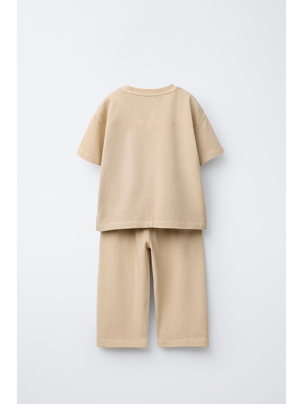 Sarı Unisex Çocuk Pamuklu Bej Detaylı Tişört Eşofman Takım-3