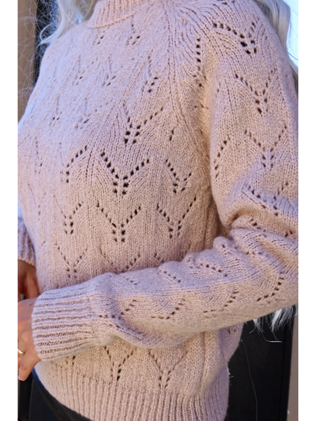 Pembe Yarım Balıkçı Yaka Desenli Triko Kazak E-133-3