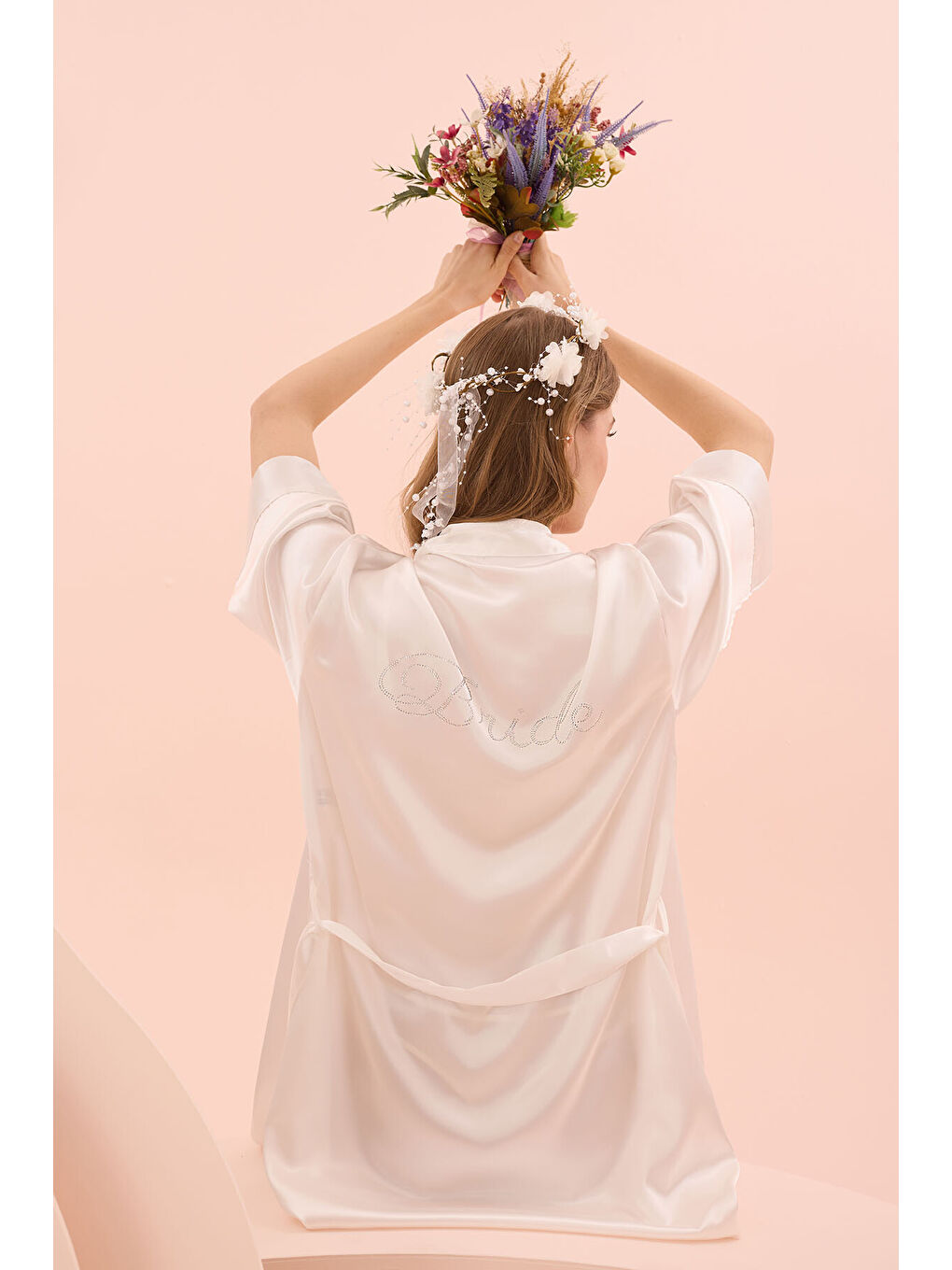 Ekru Bride Saten Sabahlık-1