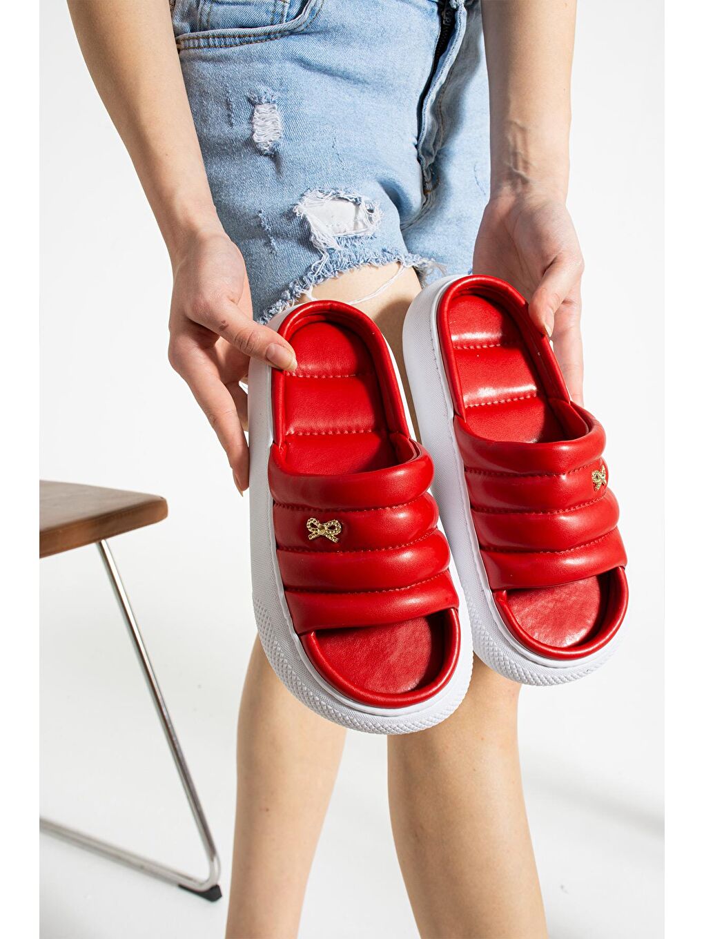 Kırmızı LOTUS Kadın Terlik Dış Mekan ve Ev Terliği Havuz Deniz Terliği