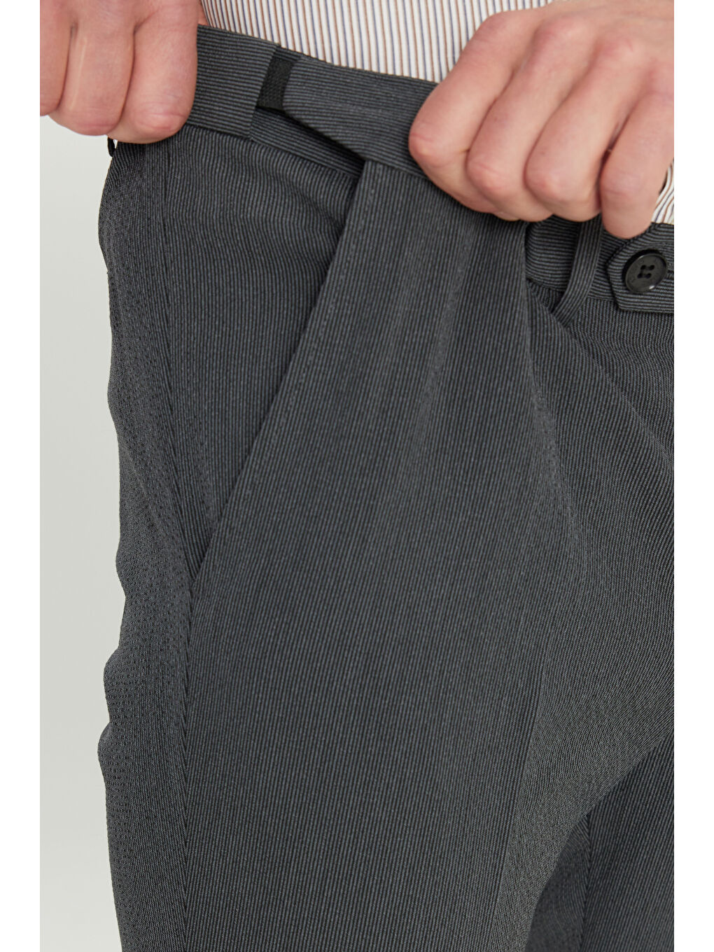 Erkek Antrasit Slim Fit Dar Kesim Beli Lastikli Yan Cep Klasik Pantolon-3