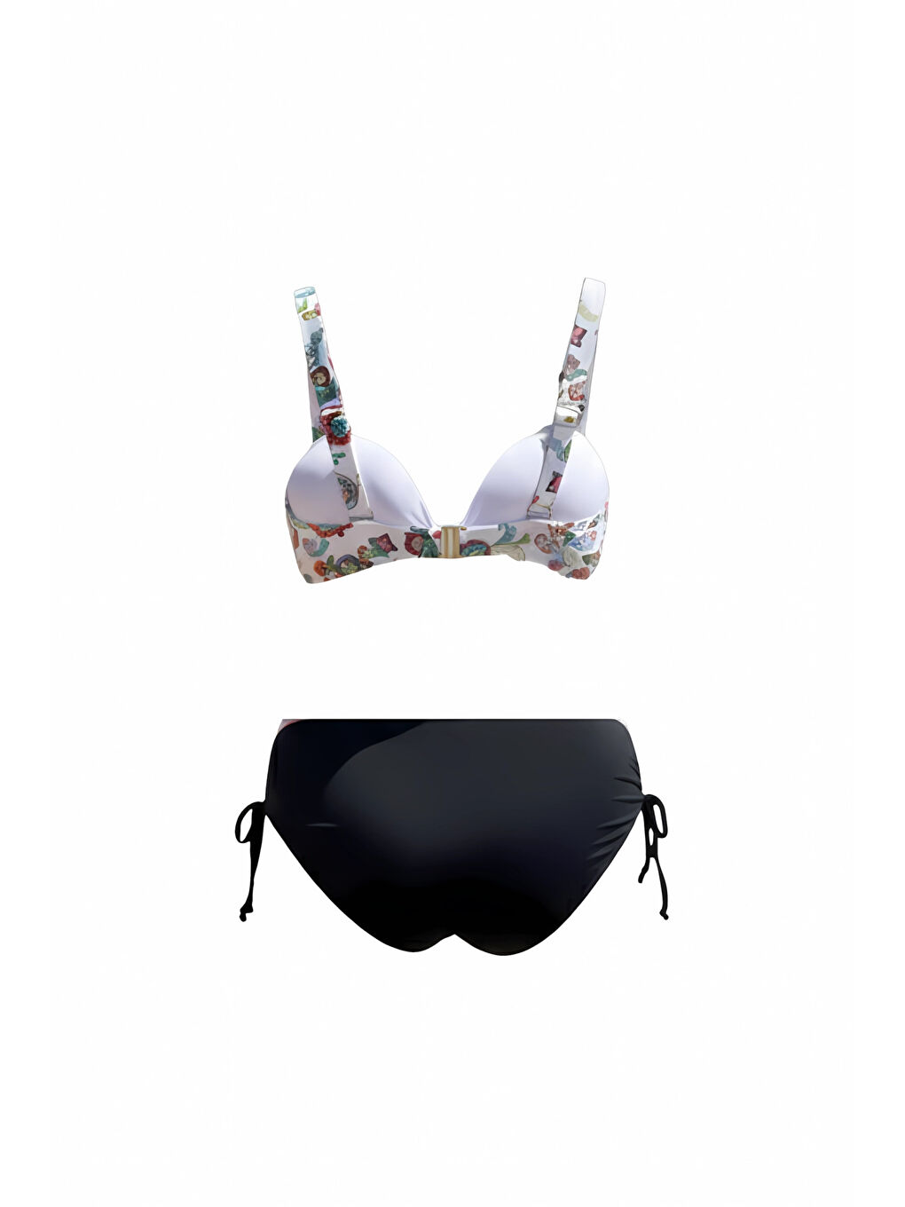 Kadın Beyaz Siyah Desenli Yüksel Bel Astarlı Büyük Beden Bikini Takımı HZL25S-LC3339-1