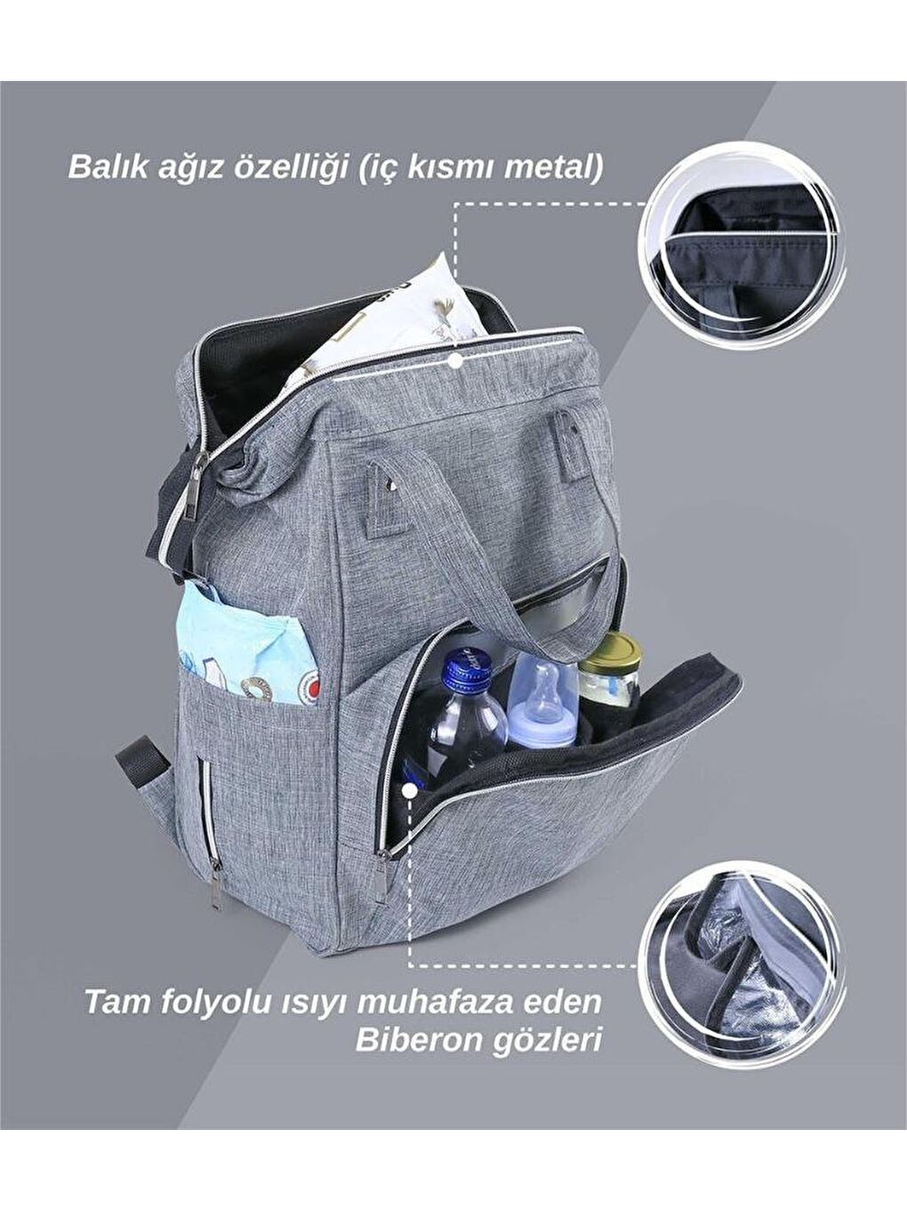 Anne Bebek Bakım Sırt Çantası Biberon Termoslu Sıvı Geçirmez Bebek Çantası-3