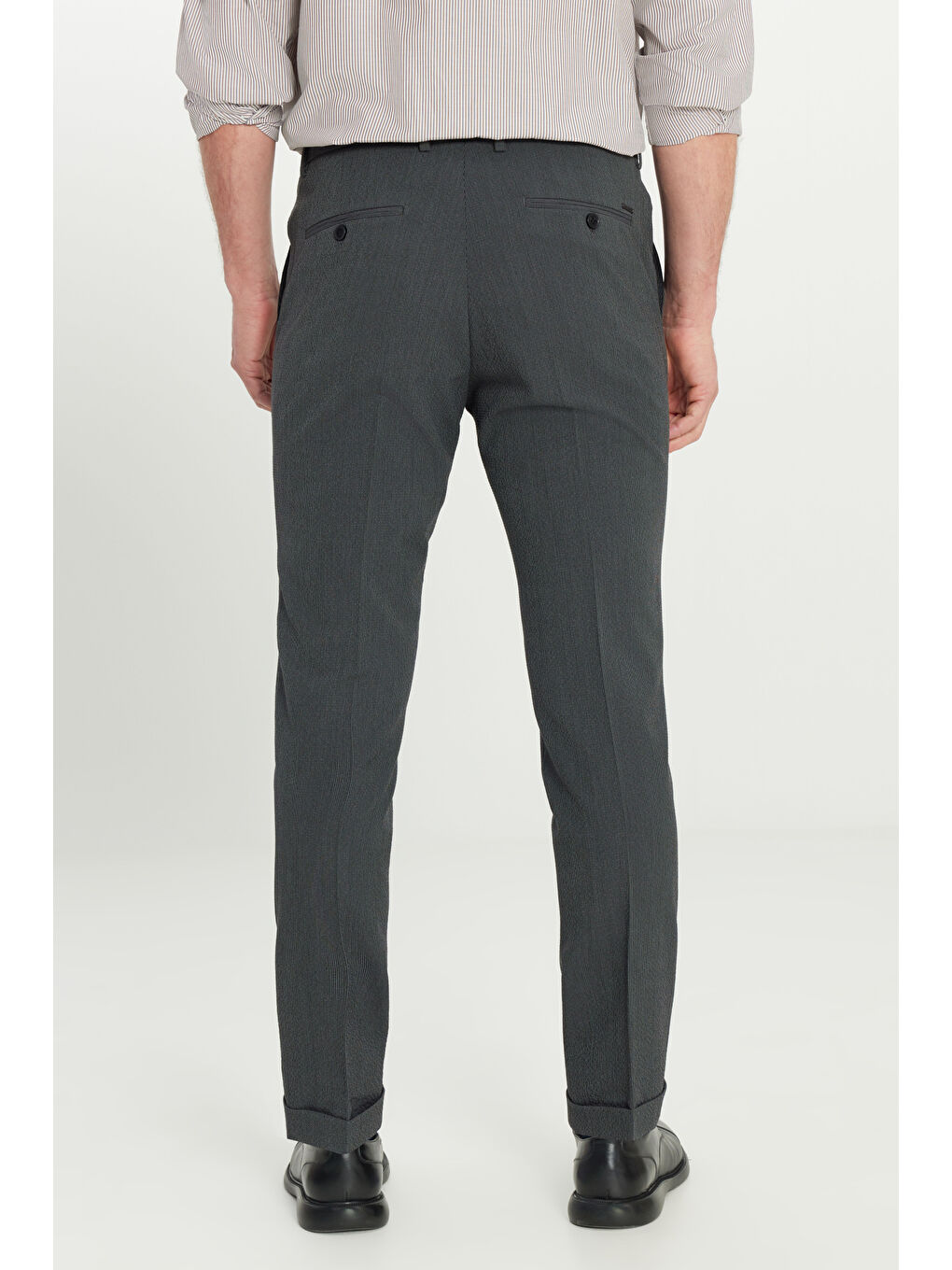 Erkek Antrasit Slim Fit Dar Kesim Beli Lastikli Yan Cep Klasik Pantolon-4