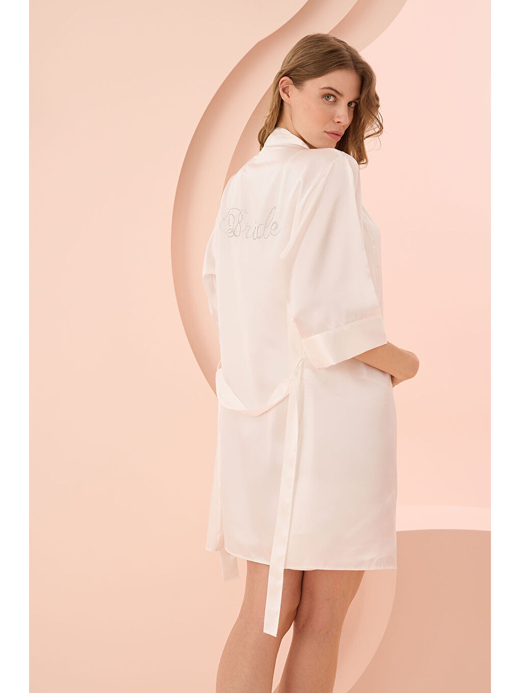 Ekru Bride Saten Sabahlık-2