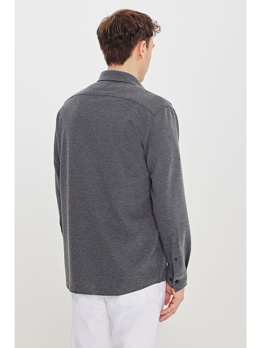 Erkek Antrasit Pamuklu Comfort Fit Rahat Kesim Klasik Yaka Örme Gömlek-4