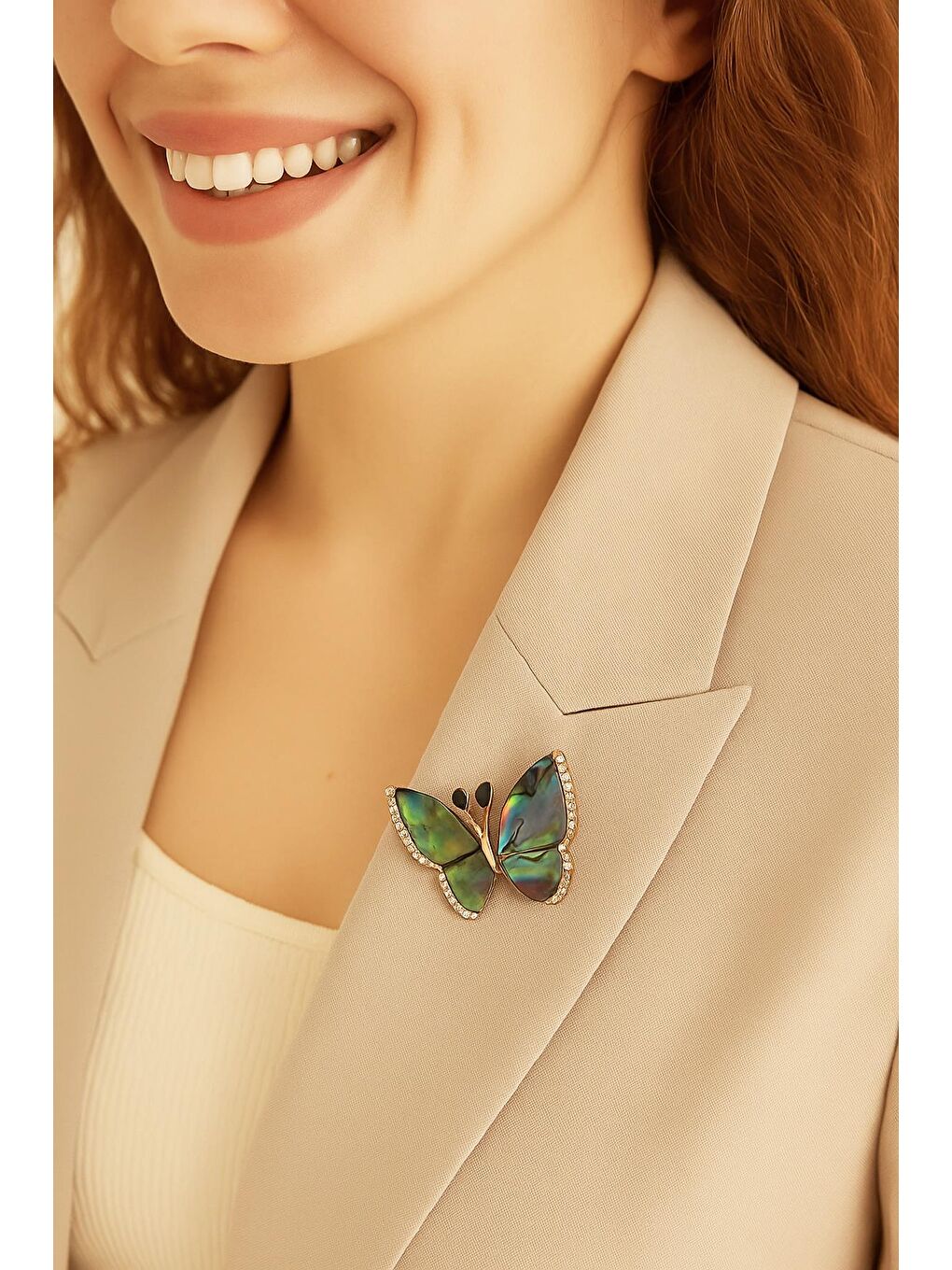 Sarı Abalon Kelebek Modelli Broş Yaka İğnesi-2