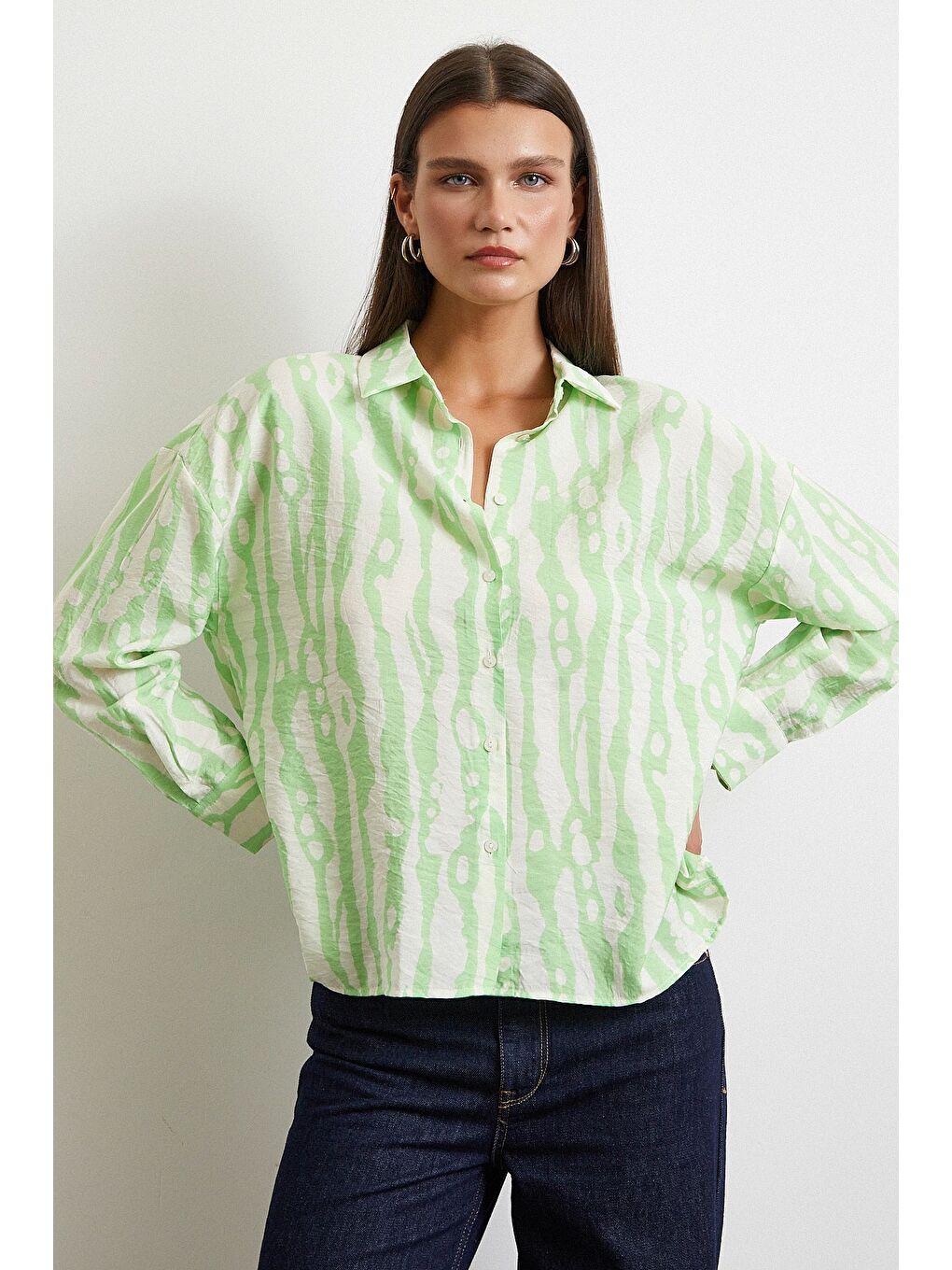 Zebra Desen Modal Gömlek Yeşil-2