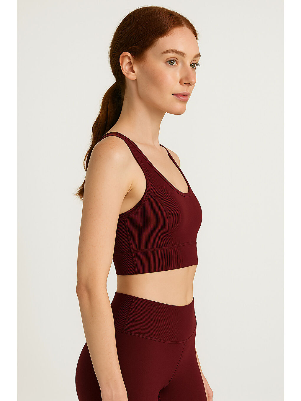 Bordo Kalın Askılı Toparlayıcı Ripli Spor Büstiyer-1