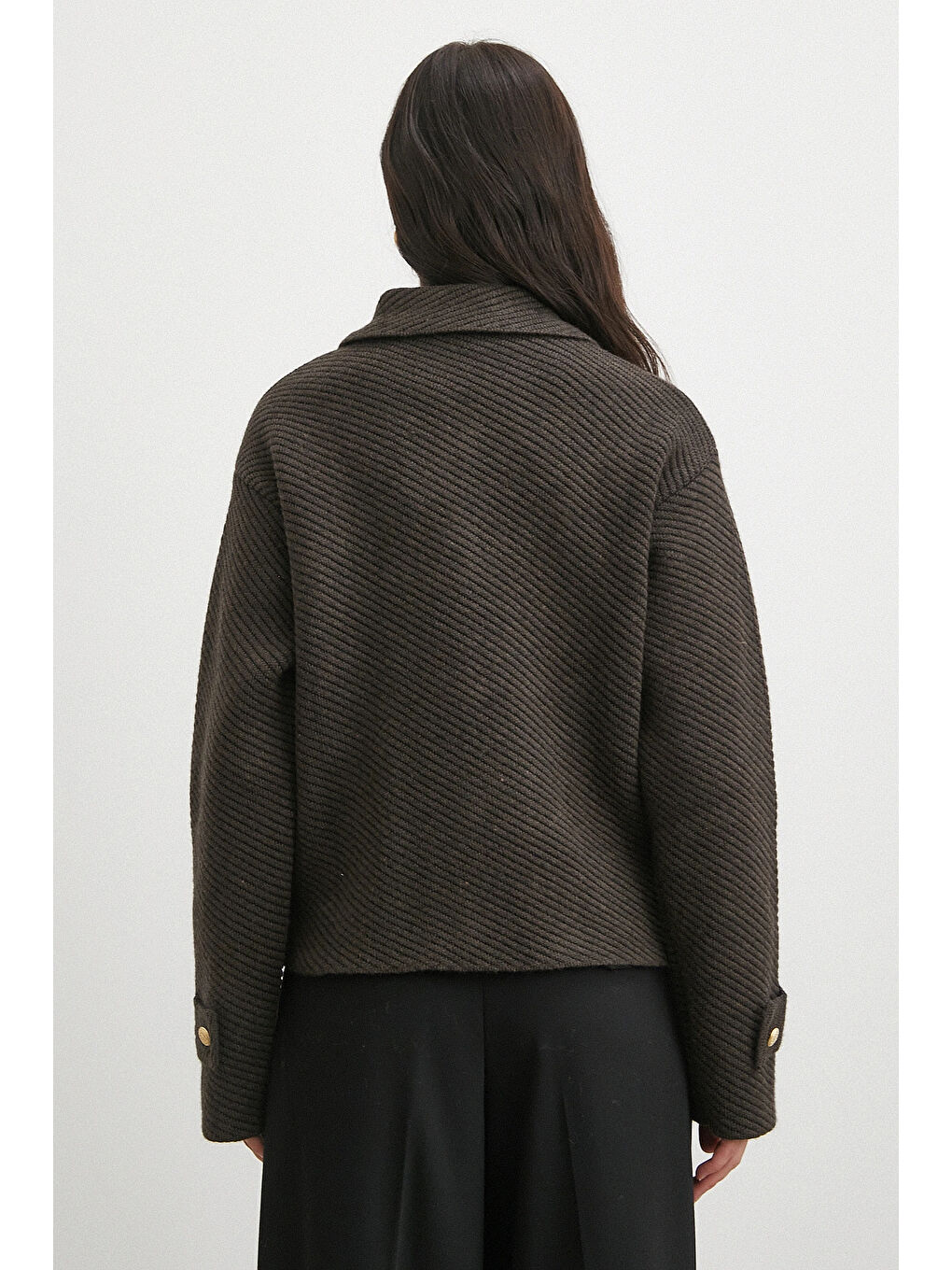 Karışık Polo Yaka Cepli Gold Düğmeli Ceket Kahve-5