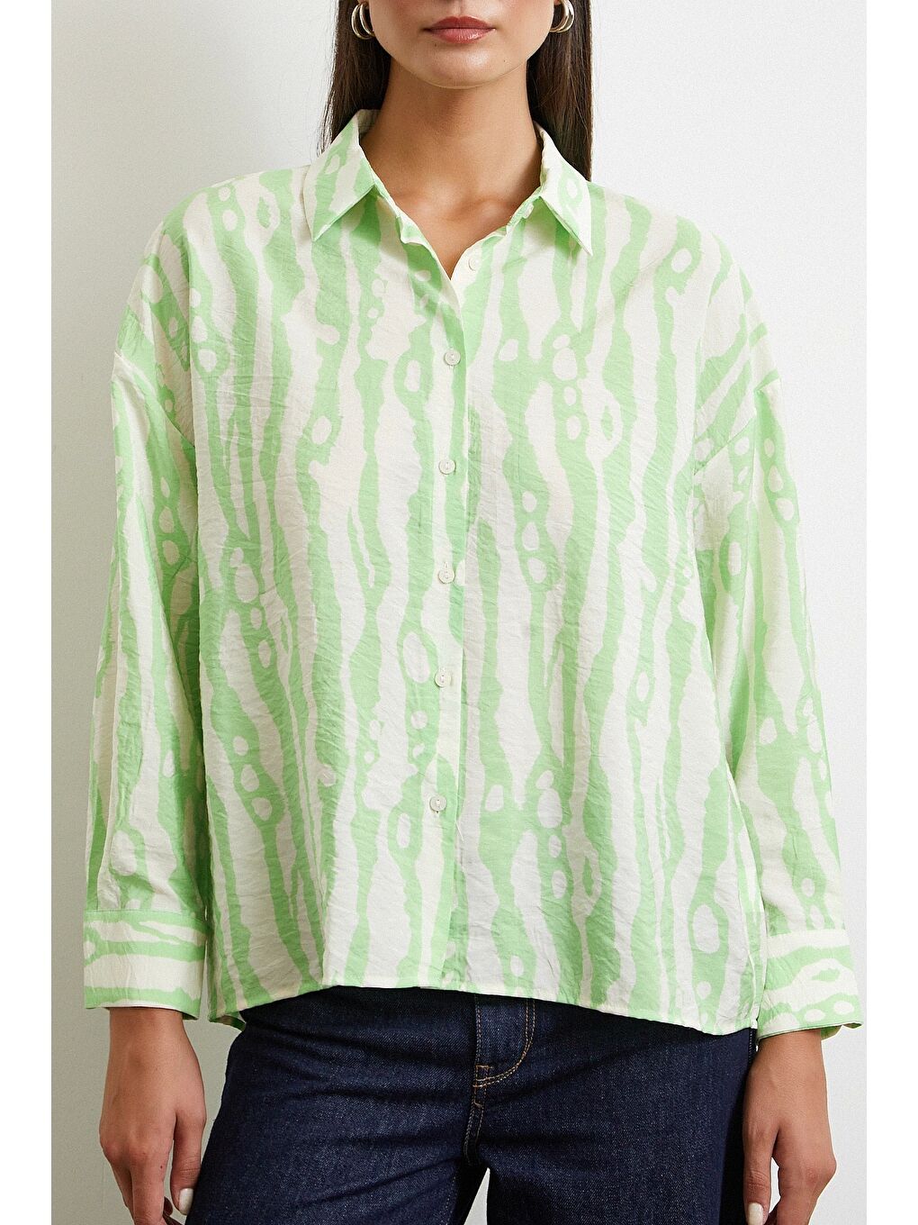 Zebra Desen Modal Gömlek Yeşil-4