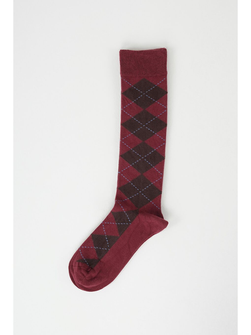 Baklava Desen Diz Altı Çorap Bordo-Acı Kahve-1