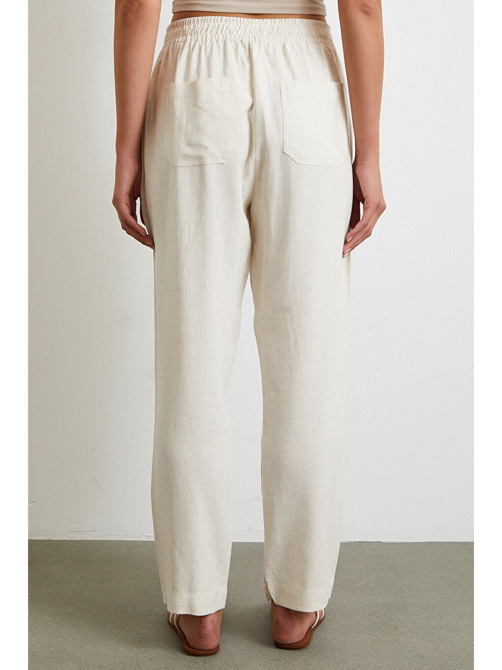 Beli Lastikli Klasik Pantolon Bej-4