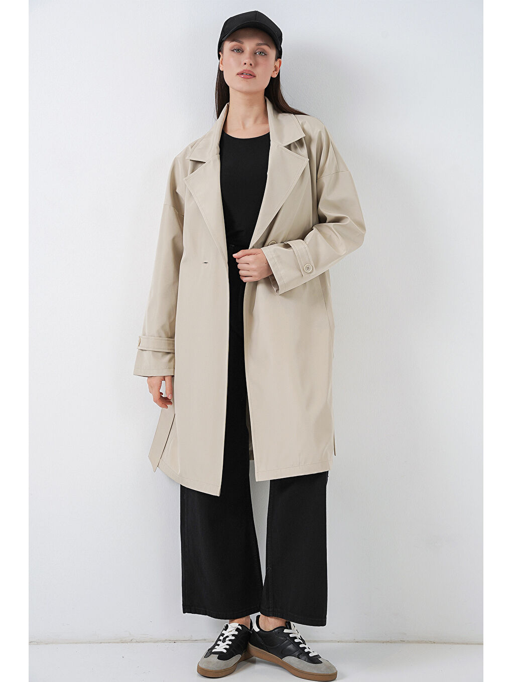 Kadın Kruvaze Yaka Trençkot 5987 - Bej-1
