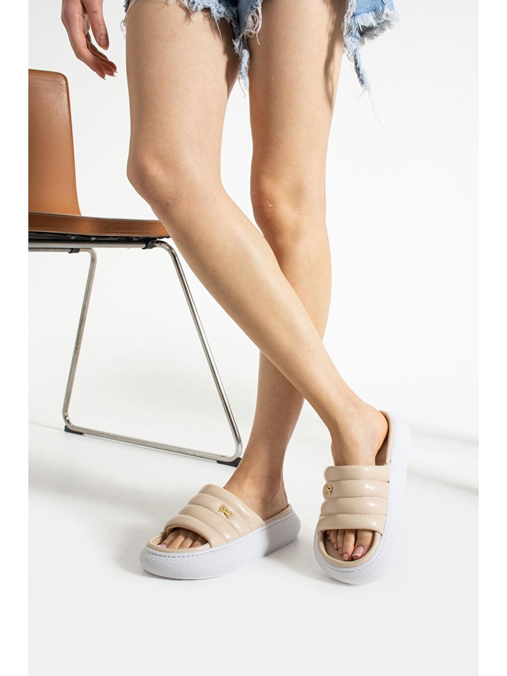 Ekru LOTUS Kadın Terlik Dış Mekan ve Ev Terliği Havuz Deniz Terliği-2