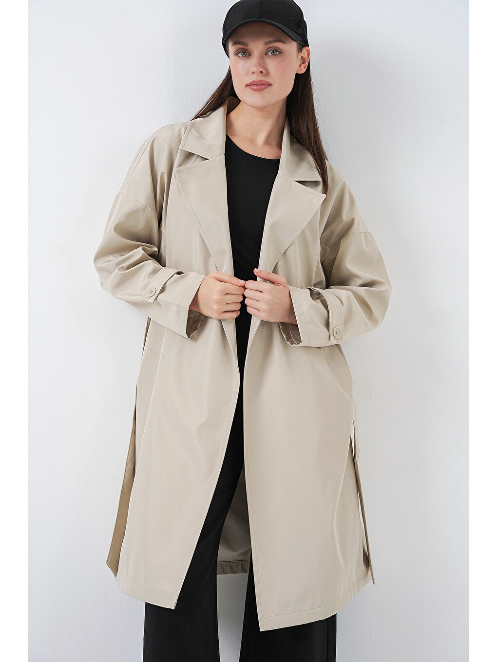 Kadın Kruvaze Yaka Trençkot 5987 - Bej-2