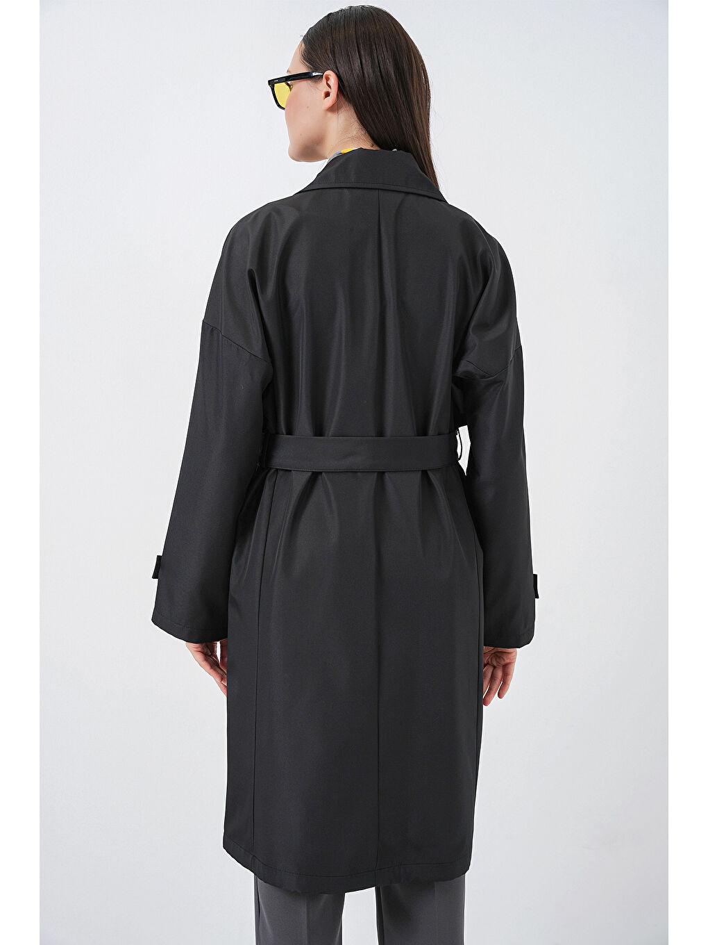 Kadın Kruvaze Yaka Trençkot 5987 - Siyah-7