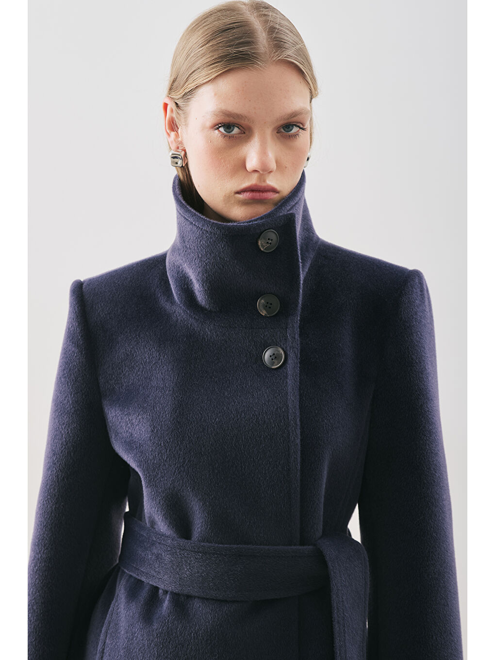 Premıum Kaşe Trench Tasarımlı Kaban Lacivert-3