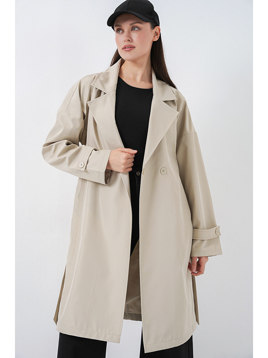 Kadın Kruvaze Yaka Trençkot 5987 - Bej-4