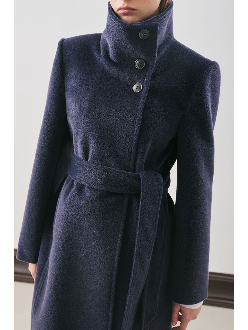 Premıum Kaşe Trench Tasarımlı Kaban Lacivert-4