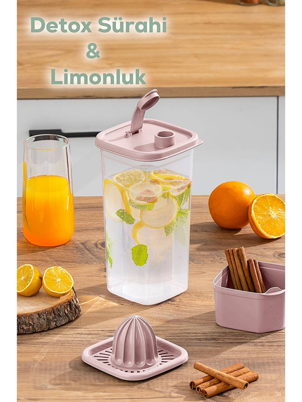 Pembe 1110-5 Sızdırmaz Kapaklı Detoks Sürahi - Matara Limonluk Şerbetlik Suluk Şeffaf Pudra 2lt-1