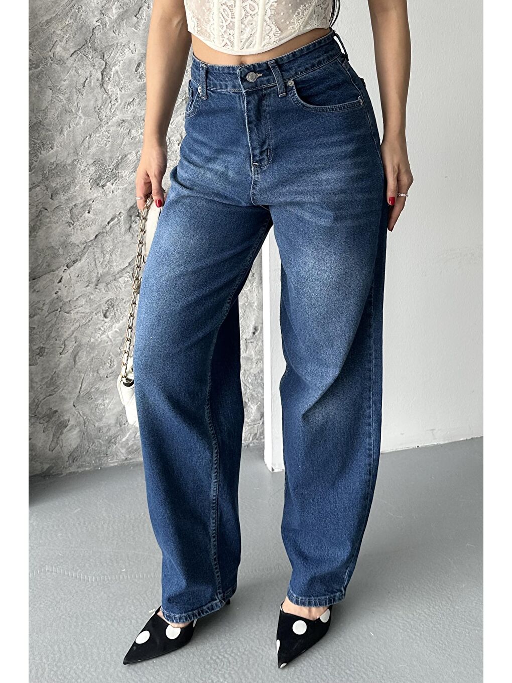 Taş Bıyık Baggy Jean Pantolon Koyu Mavi - 27270-2