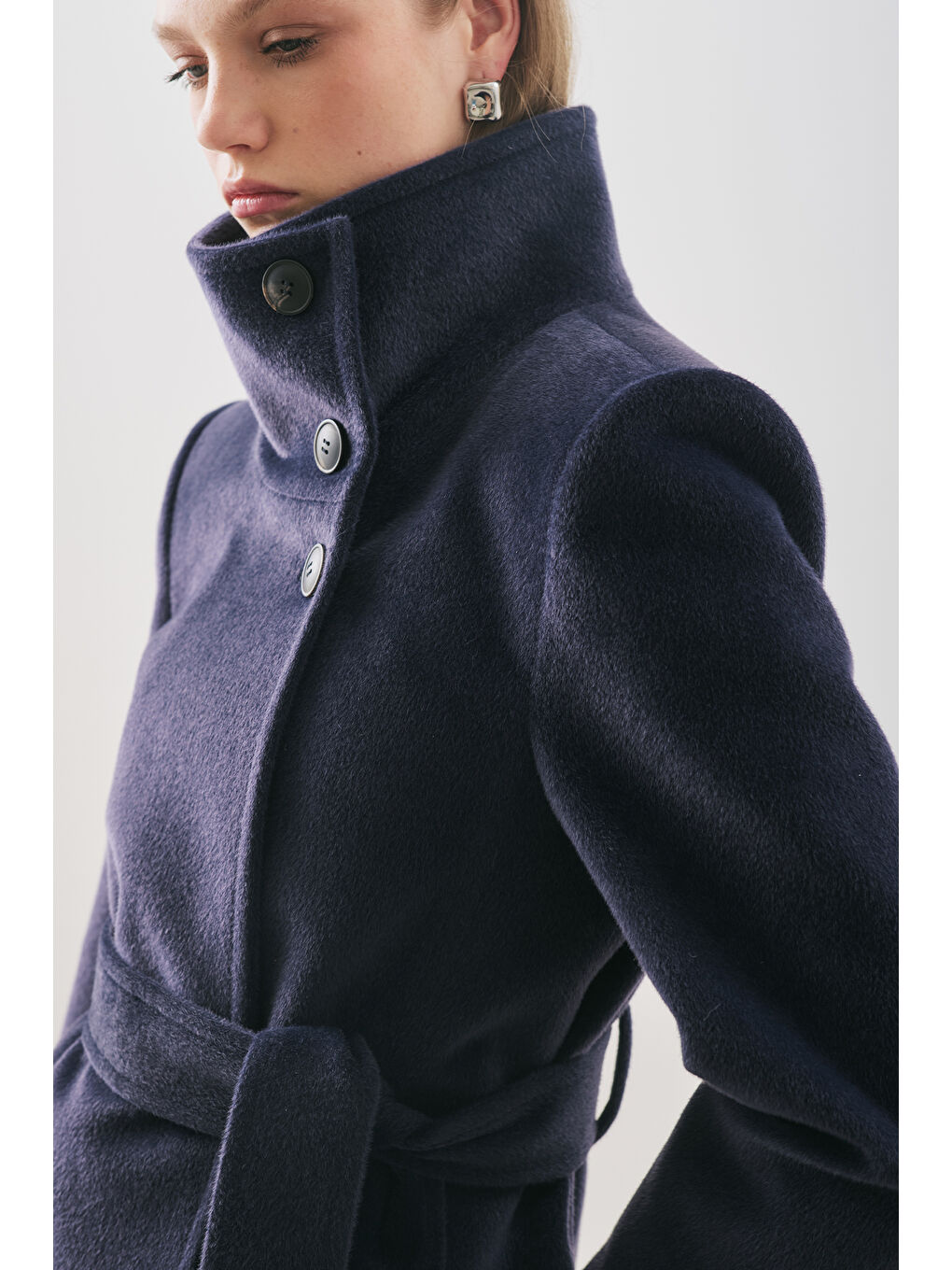 Premıum Kaşe Trench Tasarımlı Kaban Lacivert-5