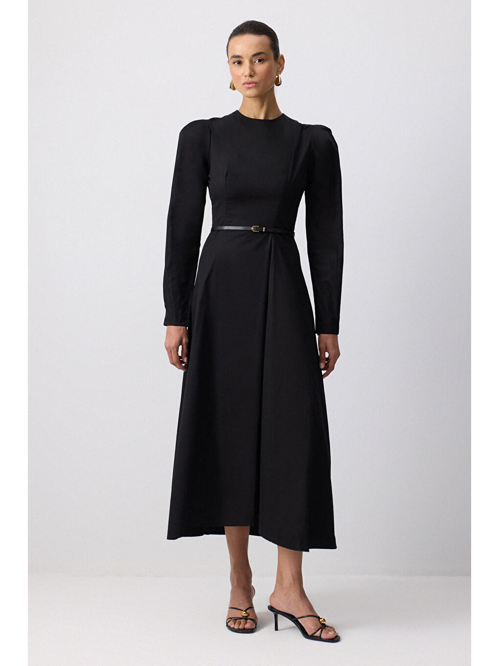 Siyah Godeli Gabardin Elbise