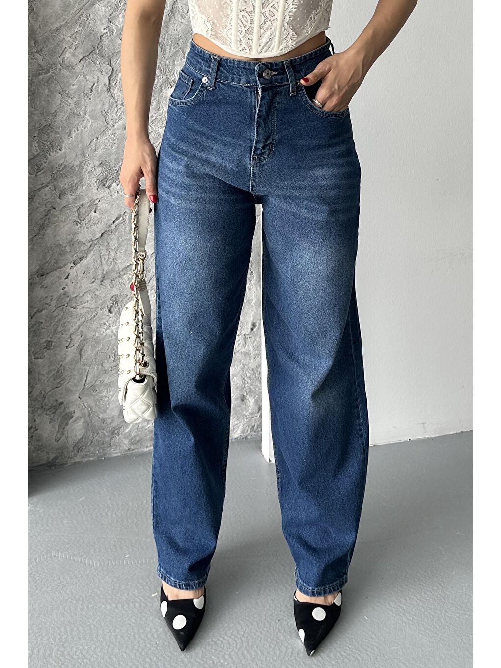 Taş Bıyık Baggy Jean Pantolon Koyu Mavi - 27270-3