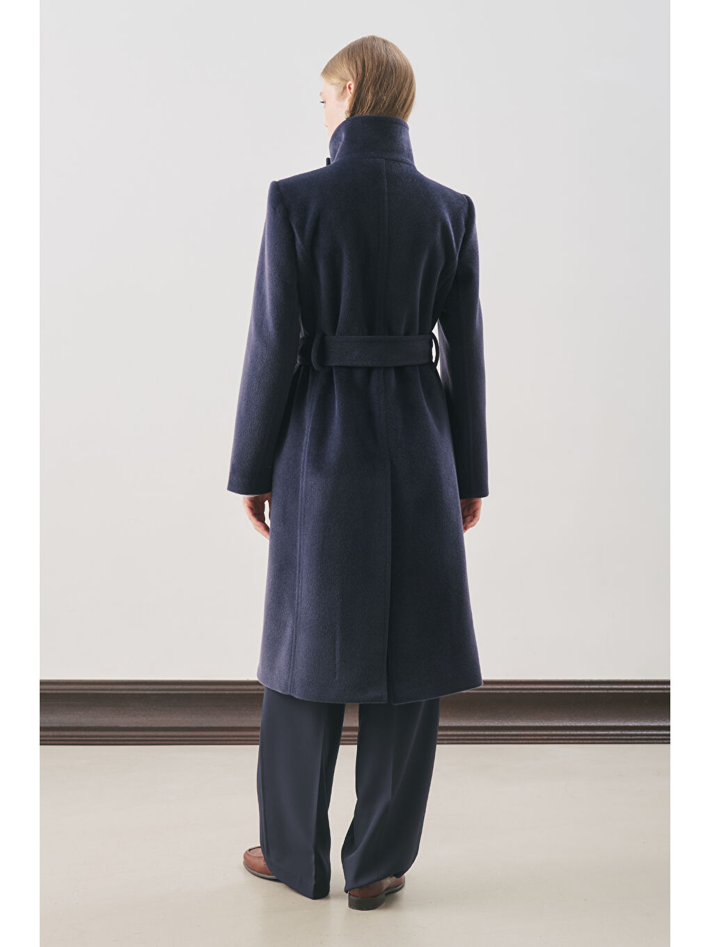 Premıum Kaşe Trench Tasarımlı Kaban Lacivert-6