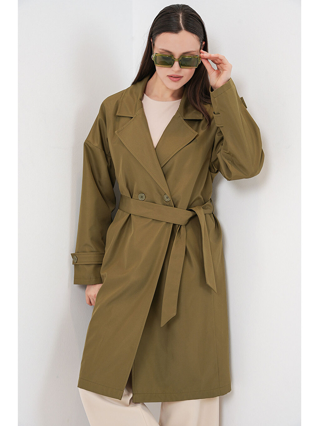 Kadın Kruvaze Yaka Trençkot 5987 - Haki-2