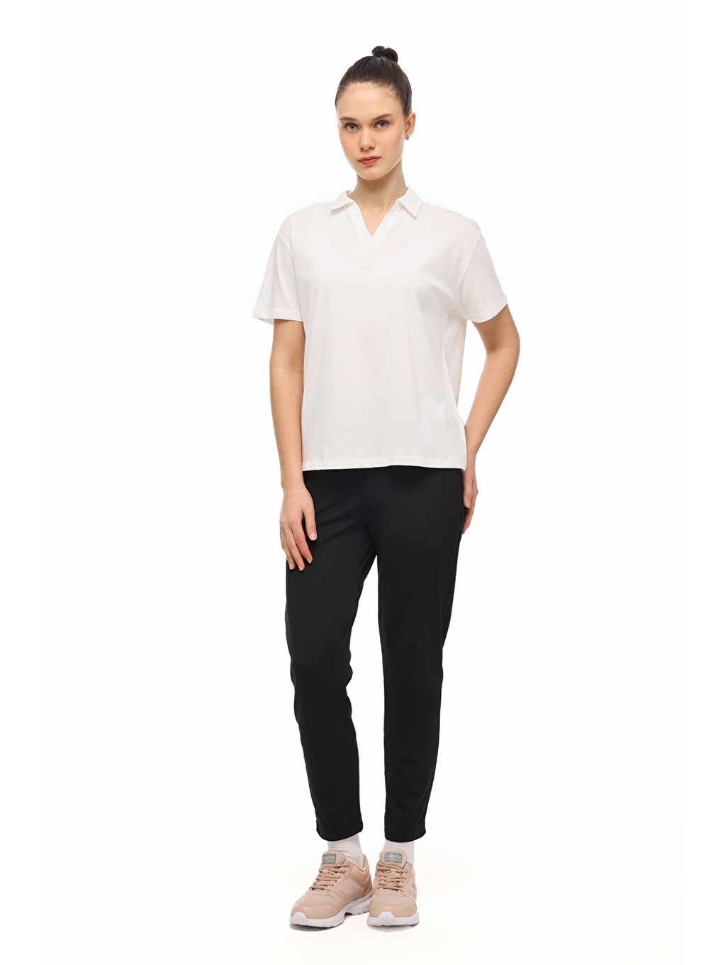 Bej WL 12ABELA 6FX Ekru Kadın Polo Yaka Kısa Kol T-Shirt-2