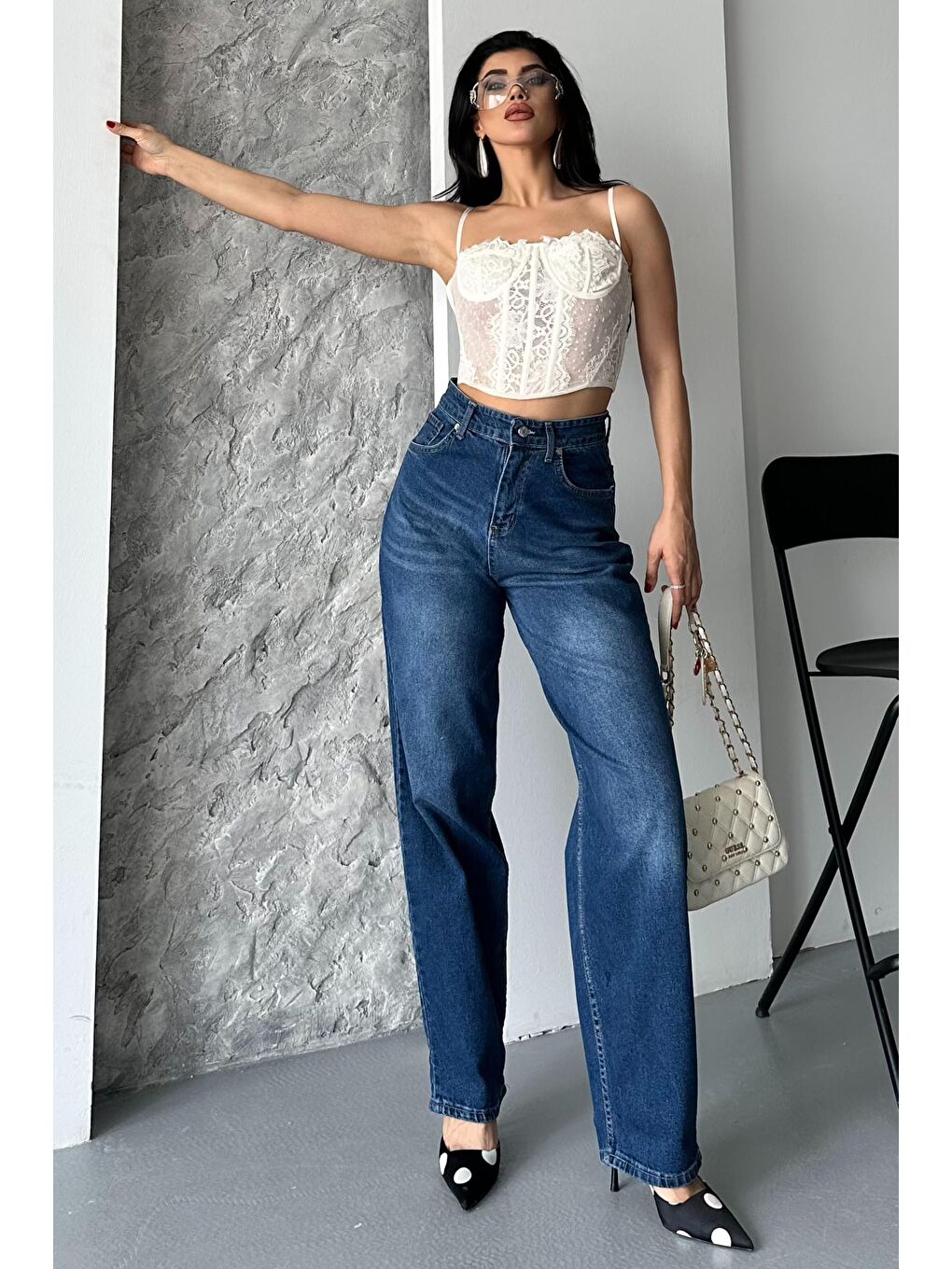 Taş Bıyık Baggy Jean Pantolon Koyu Mavi - 27270-5