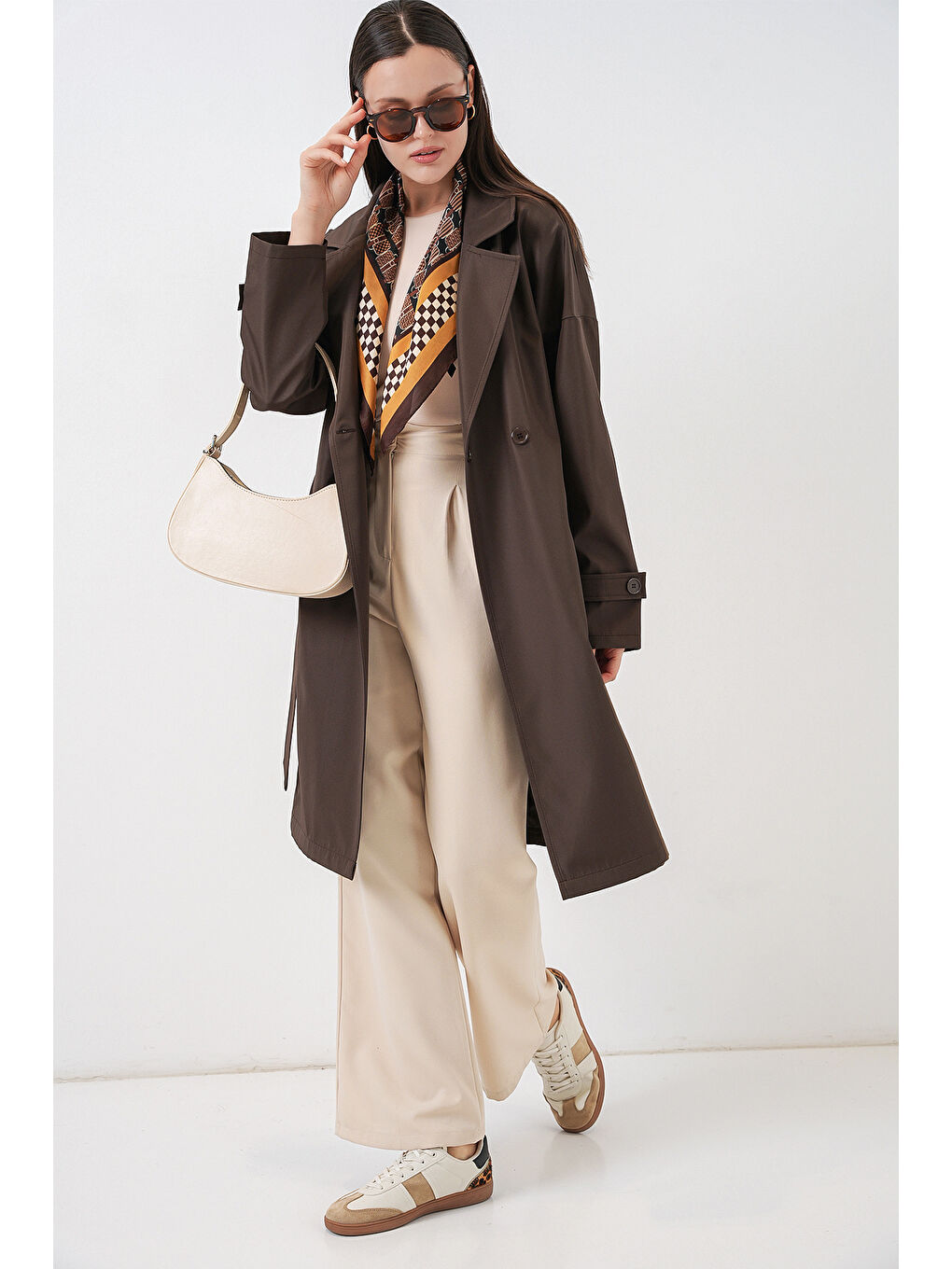 Kadın Kruvaze Yaka Trençkot 5987 - Kahverengi-1