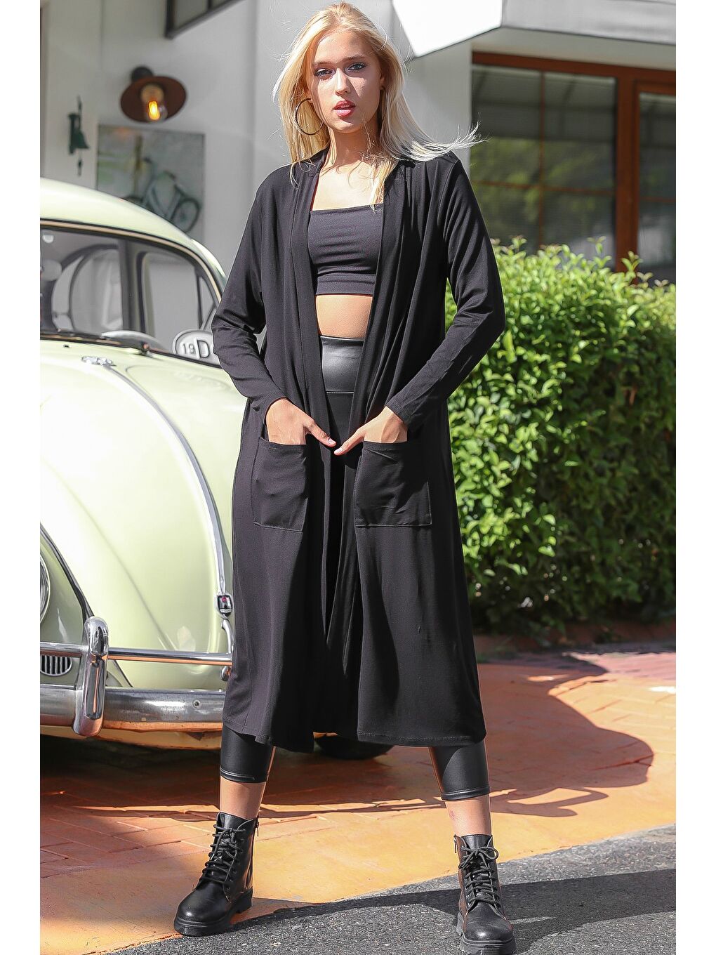 Kadın Siyah Cepli Oversize Ceket M10210100CE98967-1