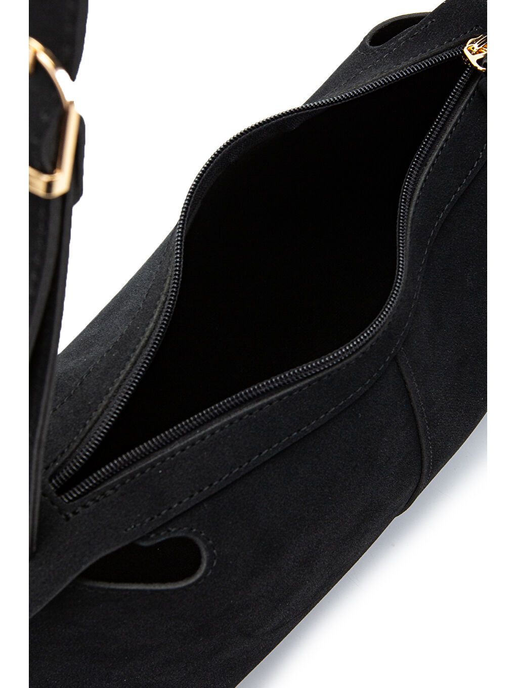 Kemer Askı Detaylı Baget Form Süet Talia Kadın Kol Çanta Siyah-3
