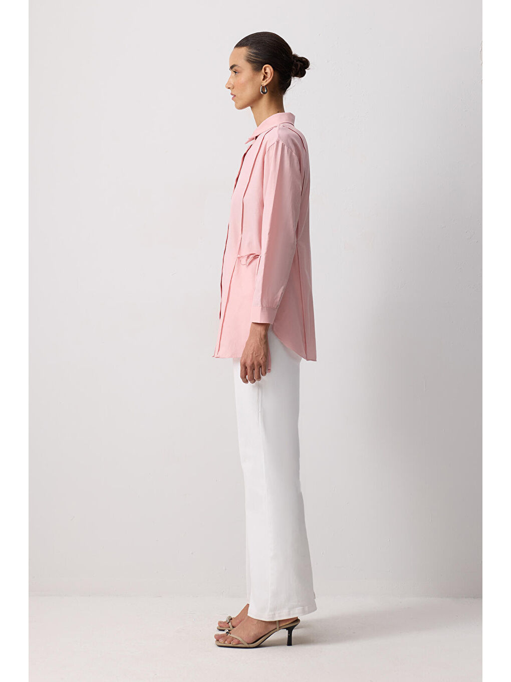 Pembe Bağcıklı Poplin Gömlek-2