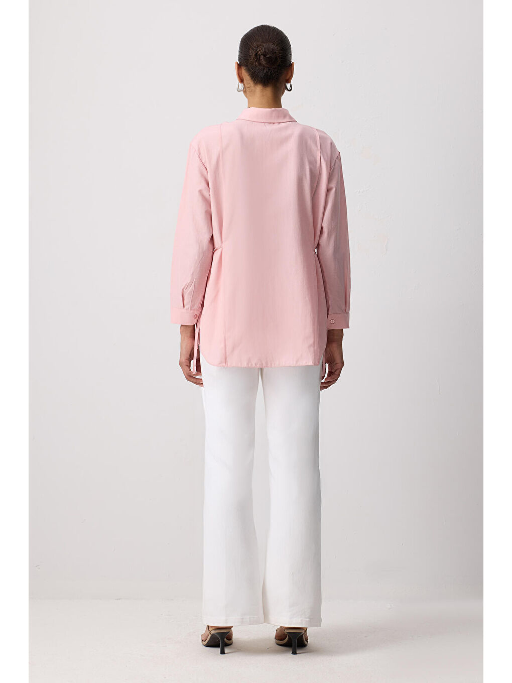 Pembe Bağcıklı Poplin Gömlek-3