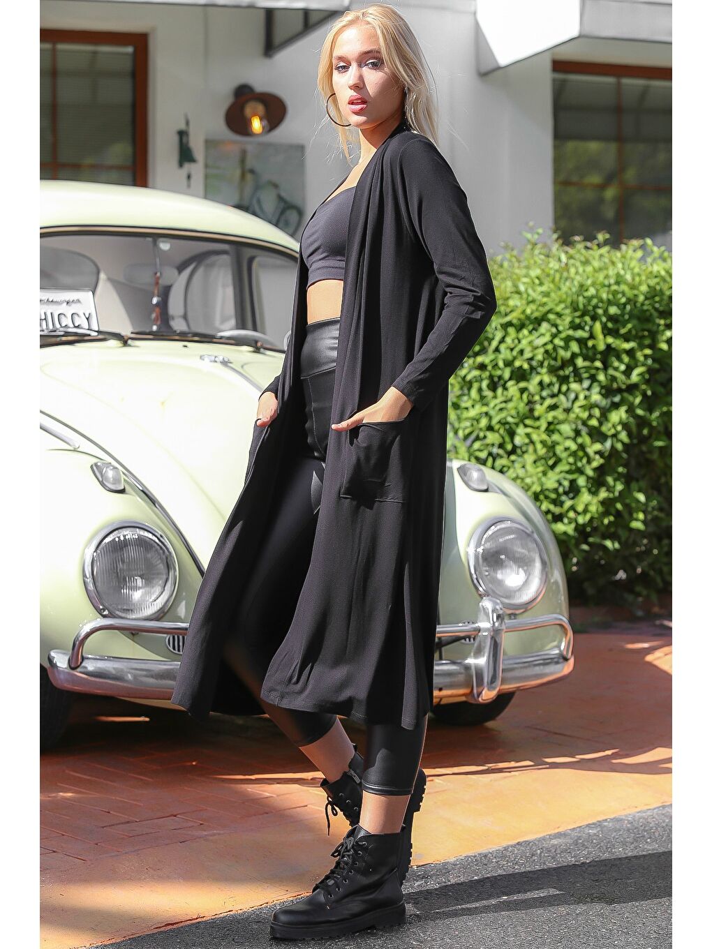 Kadın Siyah Cepli Oversize Ceket M10210100CE98967-4